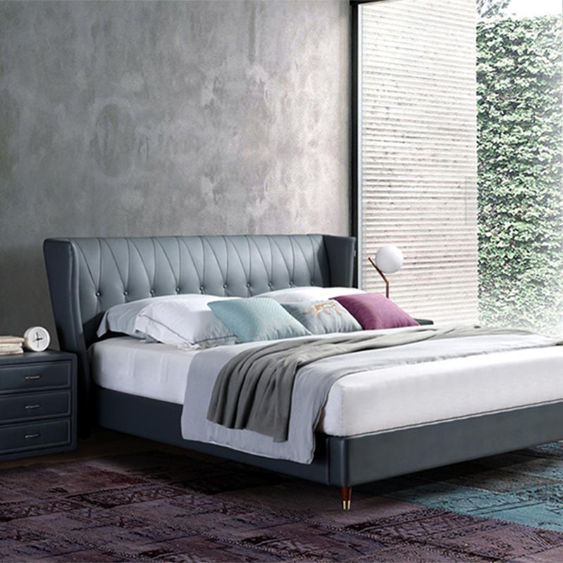 전체 가죽 포장 단단한 나무 침대